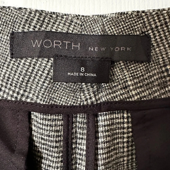 WORTH New York NWT WOOL Stretch Plaid Pants 8 BLACK CREAM HOUSTON Straight Leg - Picture 7 of 14